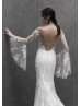 Long Illusion Sleeve Ivory Lace Tulle Fairytale Wedding Dress